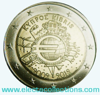 Cipro - 2 Euro, 10 anni monete e banconote in euro, 2012 (BU)